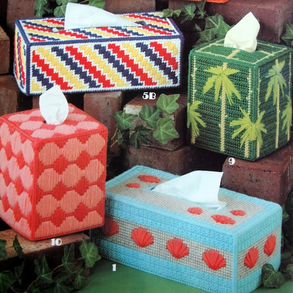 Tissue Box Covers For Plastic Canvas By Leisure Arts Vintage Plastic Canvas Pattern Booklet 1981