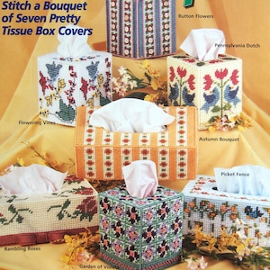 Garden Boutique Tissue Toppers von Michele Wilcox Vintage Kunststoff Leinwand Muster Faltblatt 1997