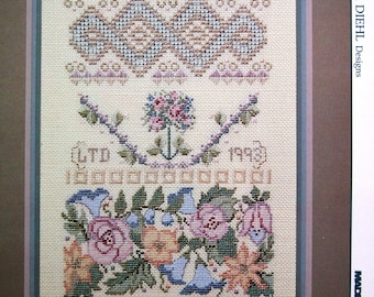 Rose Sampler - Counted Needlework By Liz Turner Diehl Designs Vintage Cross Stitch And Needlework Pattern Leaflet 1994