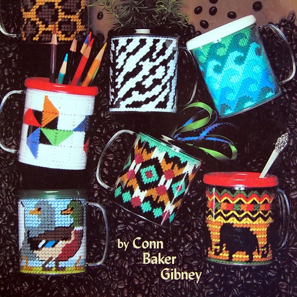 Mugs, Mugs, Mugs By Conn Baker Gibney Vintage Plastic Canvas Pattern Booklet 2001