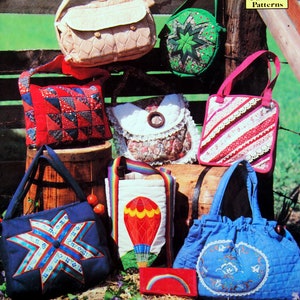 May include: A book cover with the title "Easy to Sew Quilted and Patchwork PURSES" with full-size patterns. The cover features a variety of colourful quilted and patchwork purses.