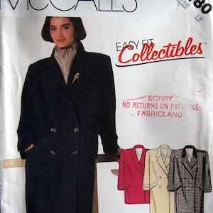 Misses&#39; Coat Or Car Coat Size 12 McCall&#39;s 2180 - Easy Fit Collectibles Vintage Uncut Sewing Pattern 1985
