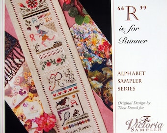 Série alphabet R is for Runner (avec pack d'accessoires) par Thea Dueck, dépliant de points de croix et de motifs de broderie Victoria Sampler 2008