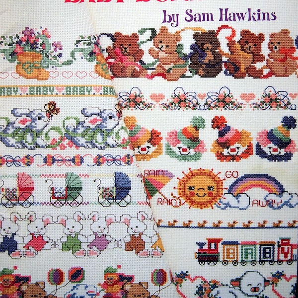 Cross Stitch Baby Borders By Sam Hawkins Vintage Cross Stitch Pattern Leaflet 1989