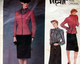 Misses' Jacket, Skirt, Blouse And Tie - Christian Dior - Vogue Paris Original Size 10 Vogue 2579 Vintage Sewing Pattern Undated