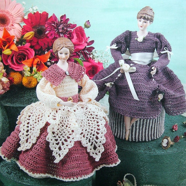 Victorian Lady Trinket Boxes - 5 Elegant Ladies By Annie's Attic Vintage Crochet Pattern Leaflet 2000