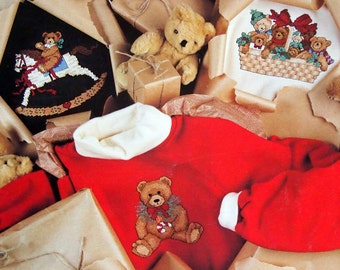 Teddy's Christmas Closet In Waste Canvas By The Fraser Collection Vintage Cross Stitch Pattern Leaflet 1990