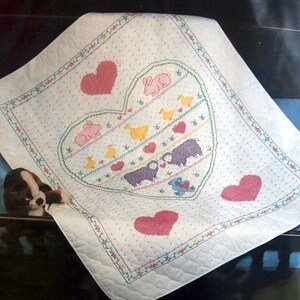 VINTAGE Janlynn Fly Away Bunny Crib Cover Baby Quilt Stamped Cross Stitch  Kit 