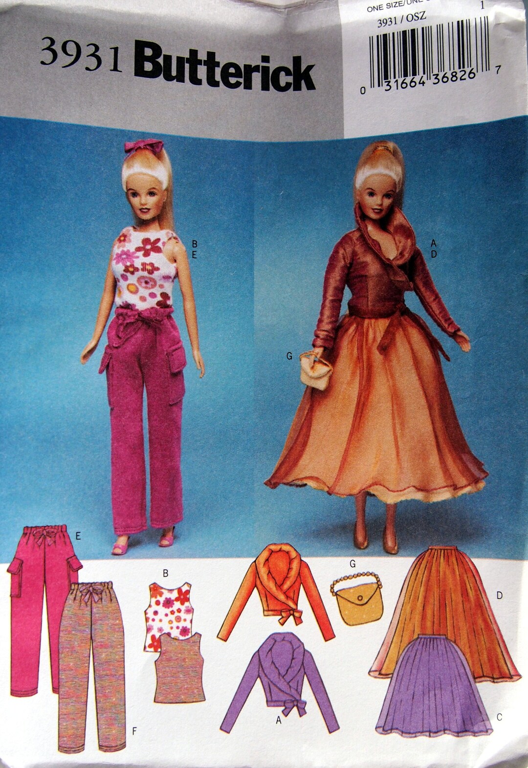 Patron Butterick 3931 - 6 Créations De Vêtements Barbie Pop Art, Neuf, Made In USA