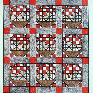Landeikorb (mit Schablone) von Spinnspulen Vintage Quilt Muster Blättchen und Schablone 1989