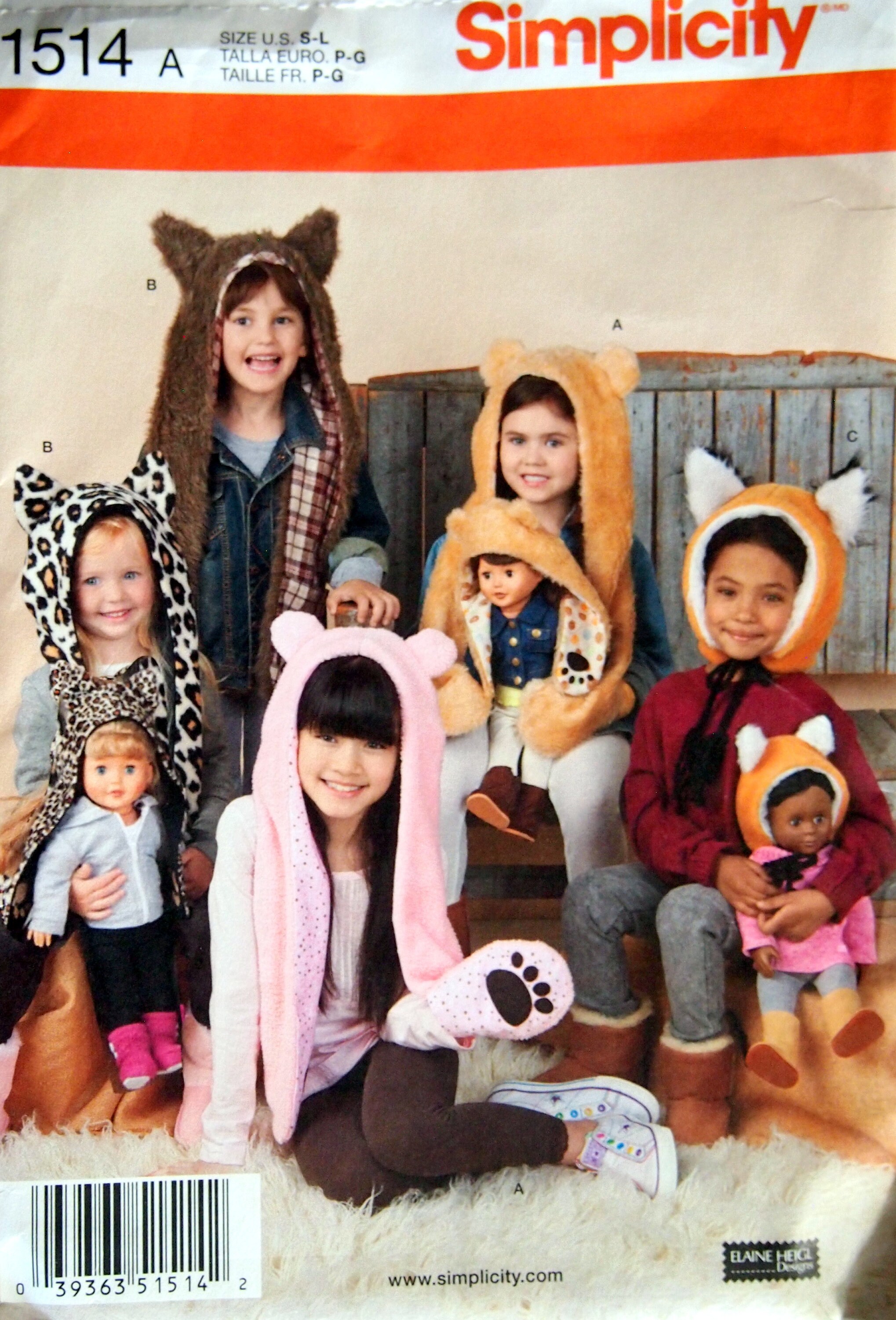Simplicity 0962 Child\u2019s & Doll Animal Hats Sewing Pattern Sizes S