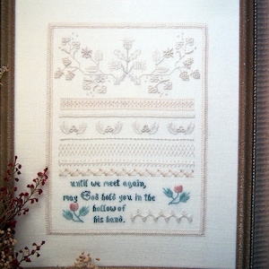 Irischer Mountmellick Weißstickerei-Band-Sampler von Rae Iverson und Moss Creek Designs Vintage-Kreuzstich- und Stickmuster-Broschüre 1997