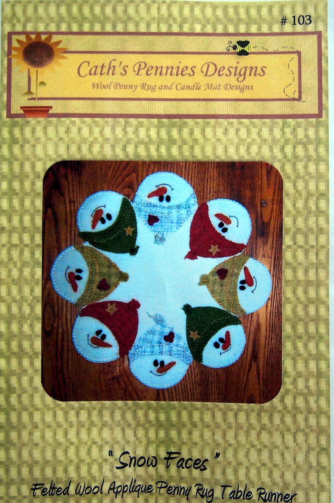 Snow Faces - Penny Rug Table Runner by Cath's Pennies Designs Wool ...