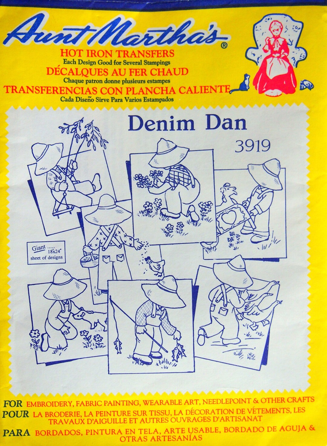 Denim Dan 3919 by Aunt Martha's Hot Iron Transfer Vintage Embroidery ...