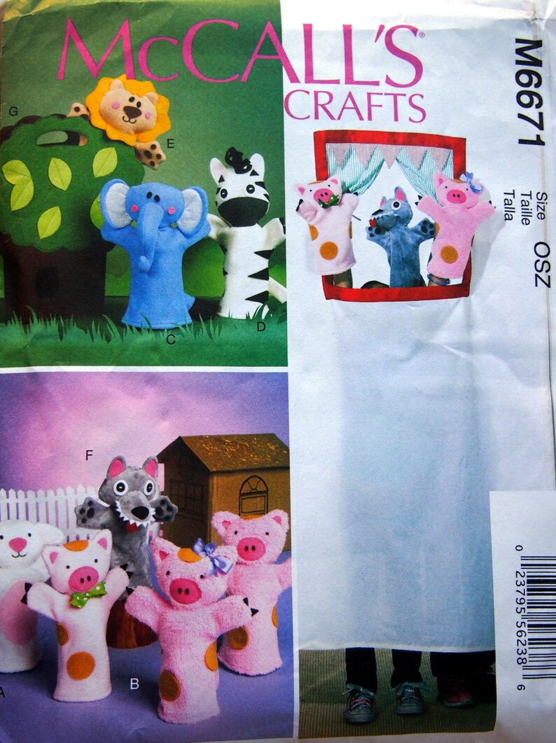Puppets And Carry Bag By McCall/'s Crafts M6671 Uncut Sewing Pattern 2012