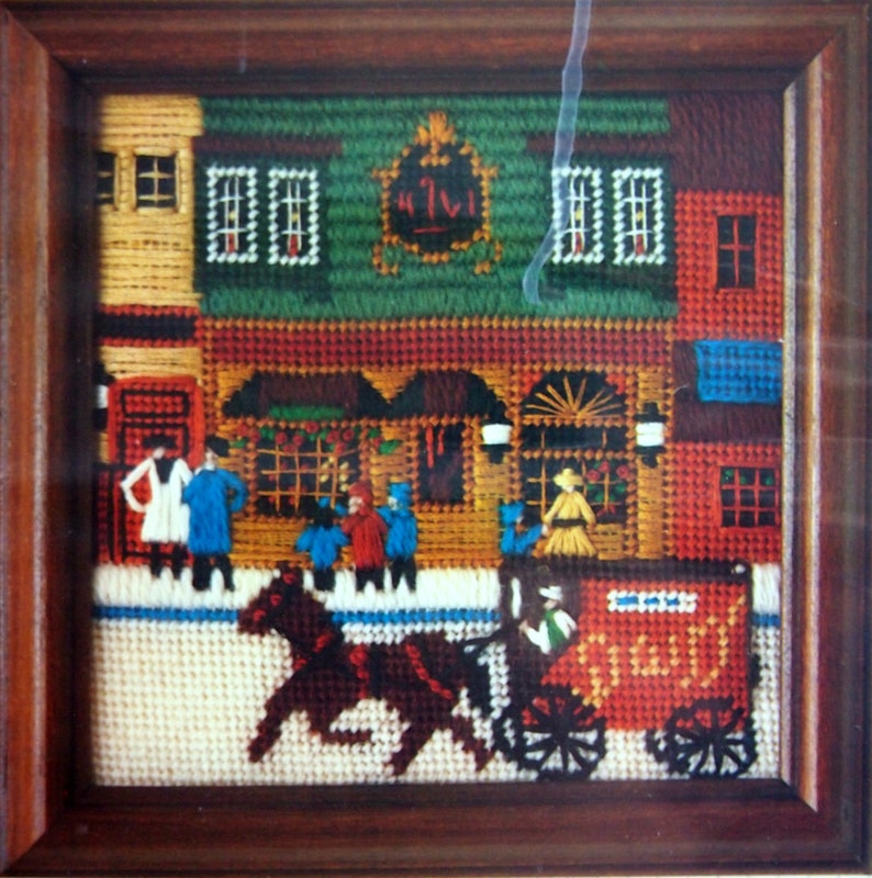Christmas Downtown America Collection Mini Picture By Bucilla Quick Needlepoint Vintage Small Needlepoint Kit Undated