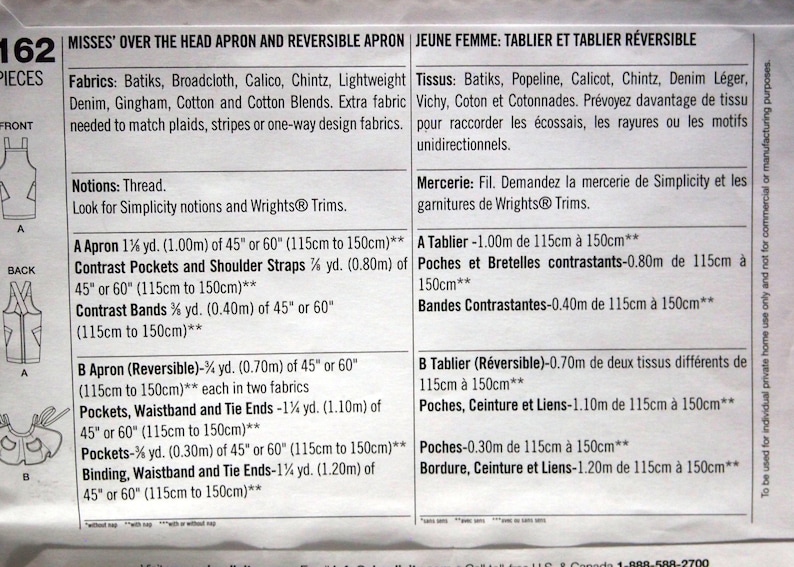 Misses' Over The Head Apron And Reversible Apron By Simplicity 2162 Uncut Sewing Pattern 2011 image 6