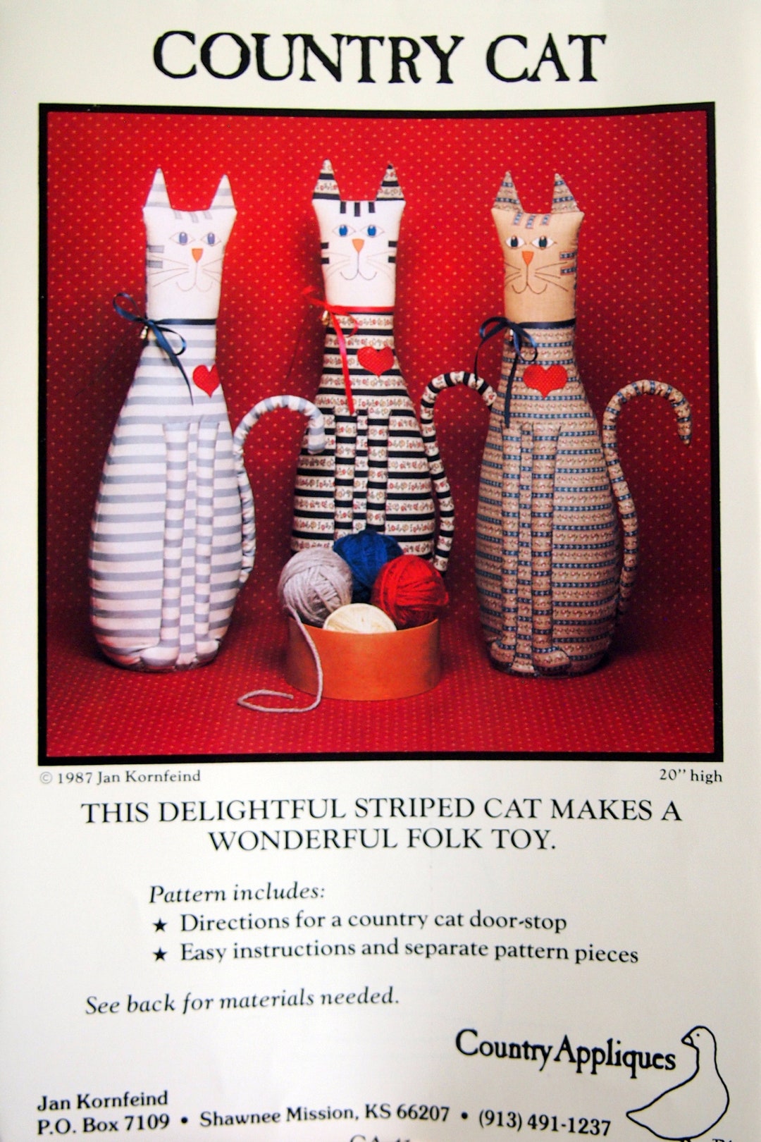 Country Cat Door Stop by Jan Kornfeind and Country Appliques Vintage