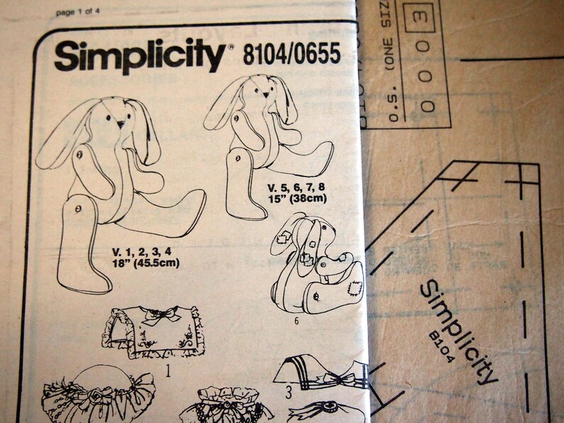 Simplicity Rabbit Patterns Stuffed Decorative Rabbit in Two Sizes Simplicity Crafts 8104 Vintage ...