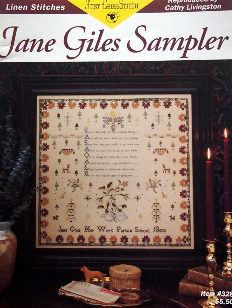 Jane Giles Sampler By Cathy Livingston Vintage Cross Stitch Pattern Leaflet 1993