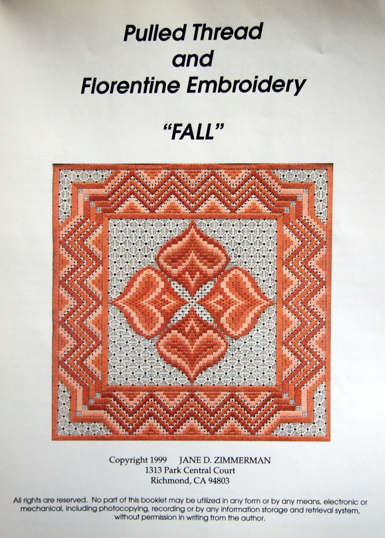 Fall Pulled Thread And Florentine Embroidery By Jane D Zimmerman Pulled Thread And Embroidery Pattern Chartpack 1999