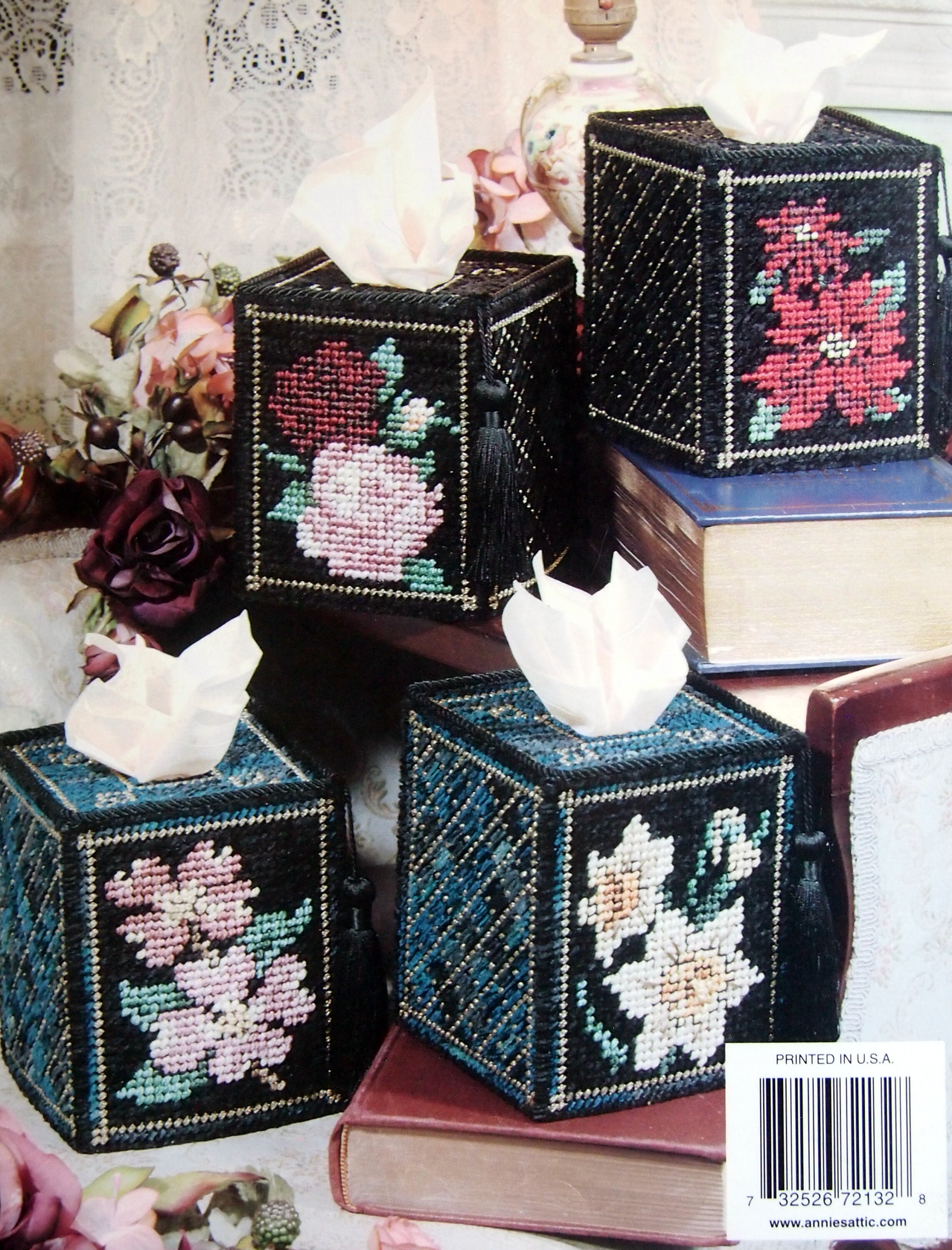 Chenille Floral Tissue Boxes by Janelle Giese and Annie's Attic