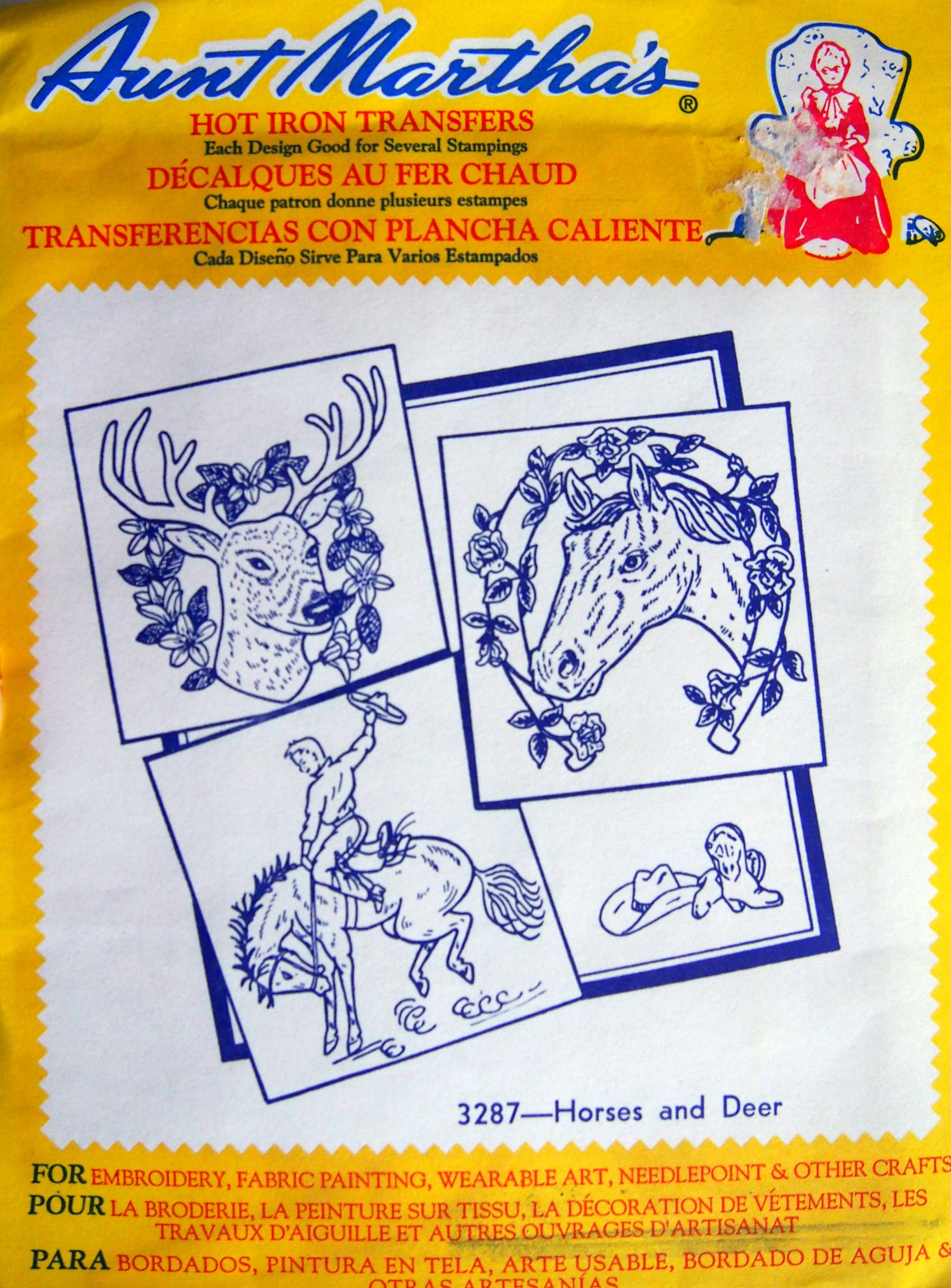 Aunt Martha's Horses and Deer Hot Iron Transfer 3287 Embroidery Pattern  Unused 1990s 