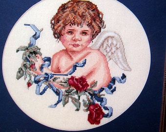 Ángeles guardianes de Carol Emmer, folleto de patrones de punto de cruz vintage, 1994