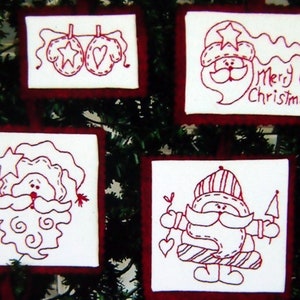 Santa Redwork Ornaments By Robin Kingsley And Bird Brain Designs Redwork Embroidery Pattern Packet 2003