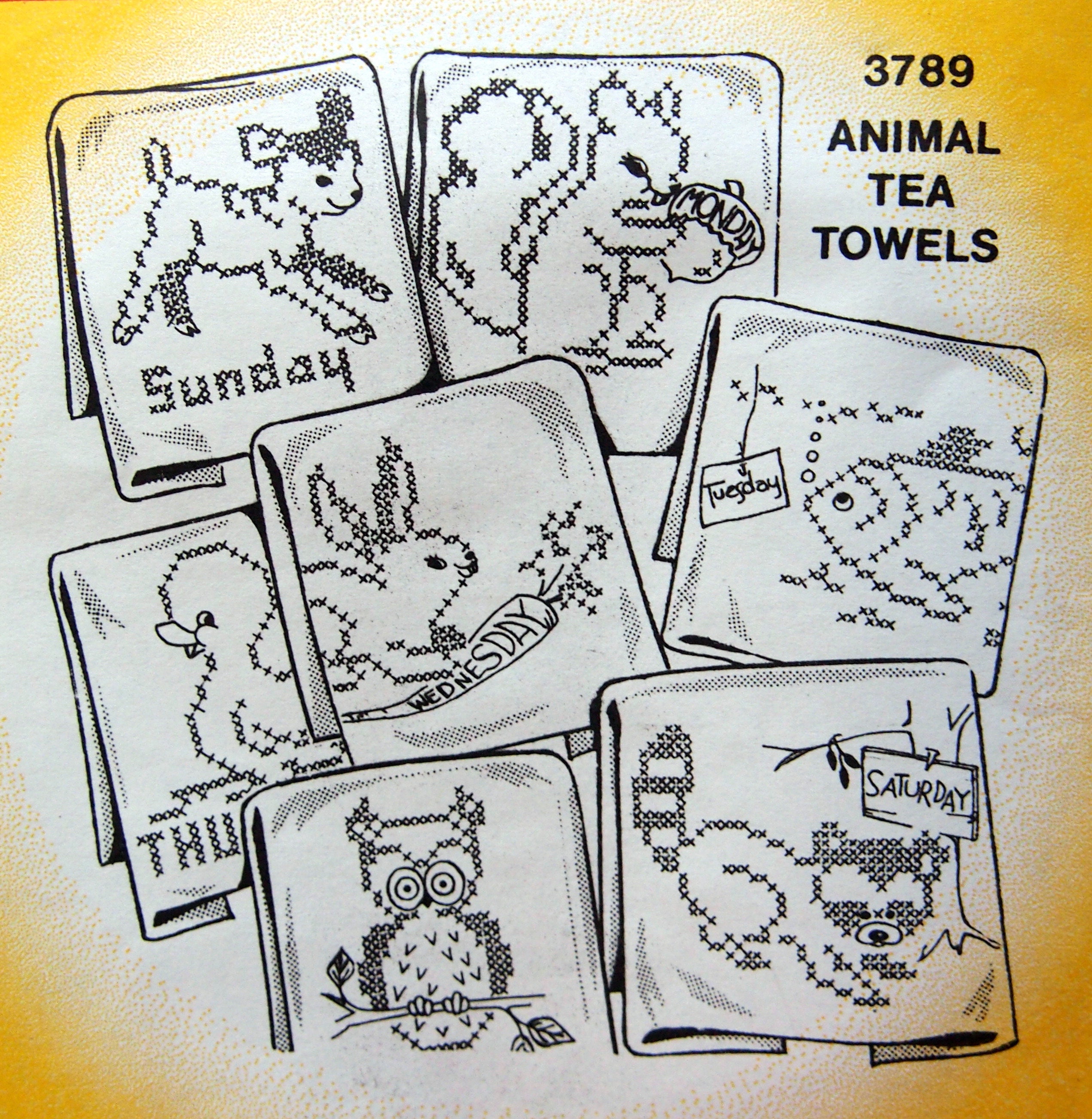 Aunt Martha's Hot Iron Transfers 3789 Animal Tea Towels Size: One Uncut  Sewing Pattern