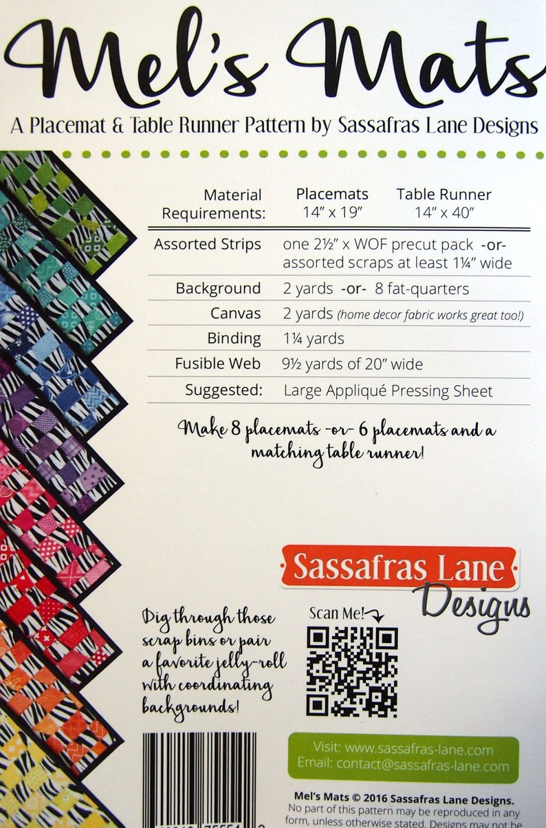 Mel's Mats A Placemat Pattern by Sassafras Lane Designs Quilting and