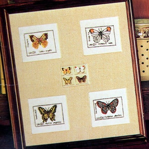 Schmetterling Briefmarken von Stephanie Seabrook Hedgepath Vintage Kreuzstich Muster Broschüre 1980