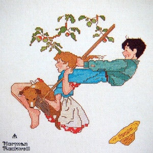 Young Love Serie von Norman Rockwell und Paragon Needlecraft Vintage Kreuzstichmuster Faltblatt 1989