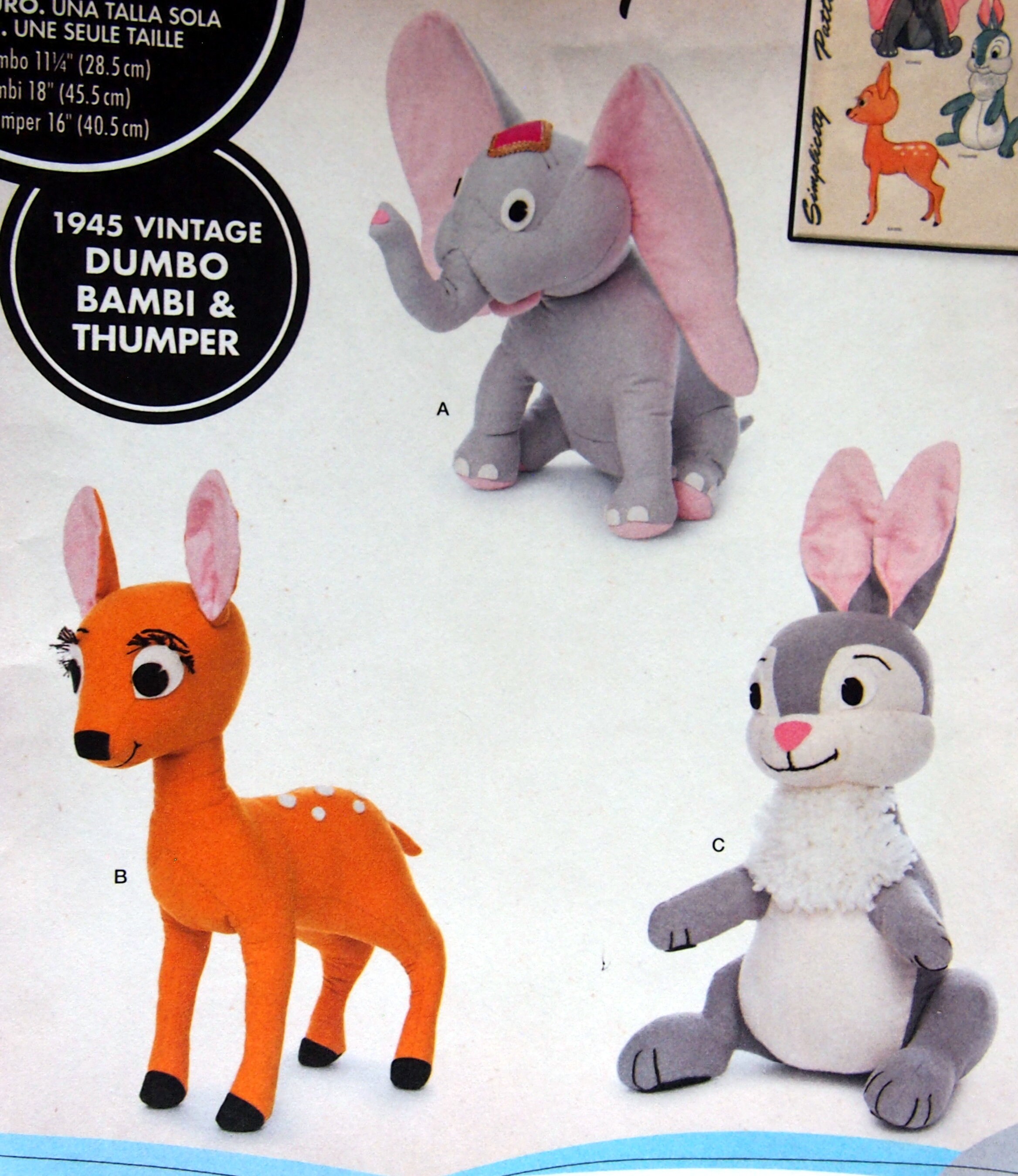 Vintage Stuffed Dumbo, Bambi and Thumper Simplicity 8542 Uncut Sewing ...