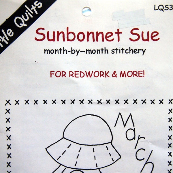 Avril - Sunbonnet Sue Stitchery mois par mois pour Redwork et plus encore ! Par Little Quilts vintage Petit dépliant de motif de broderie 2000