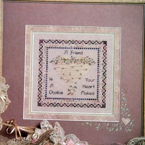 Folleto del patrón de punto de cruz vintage "A Friend" de Lavender Wings (2000)