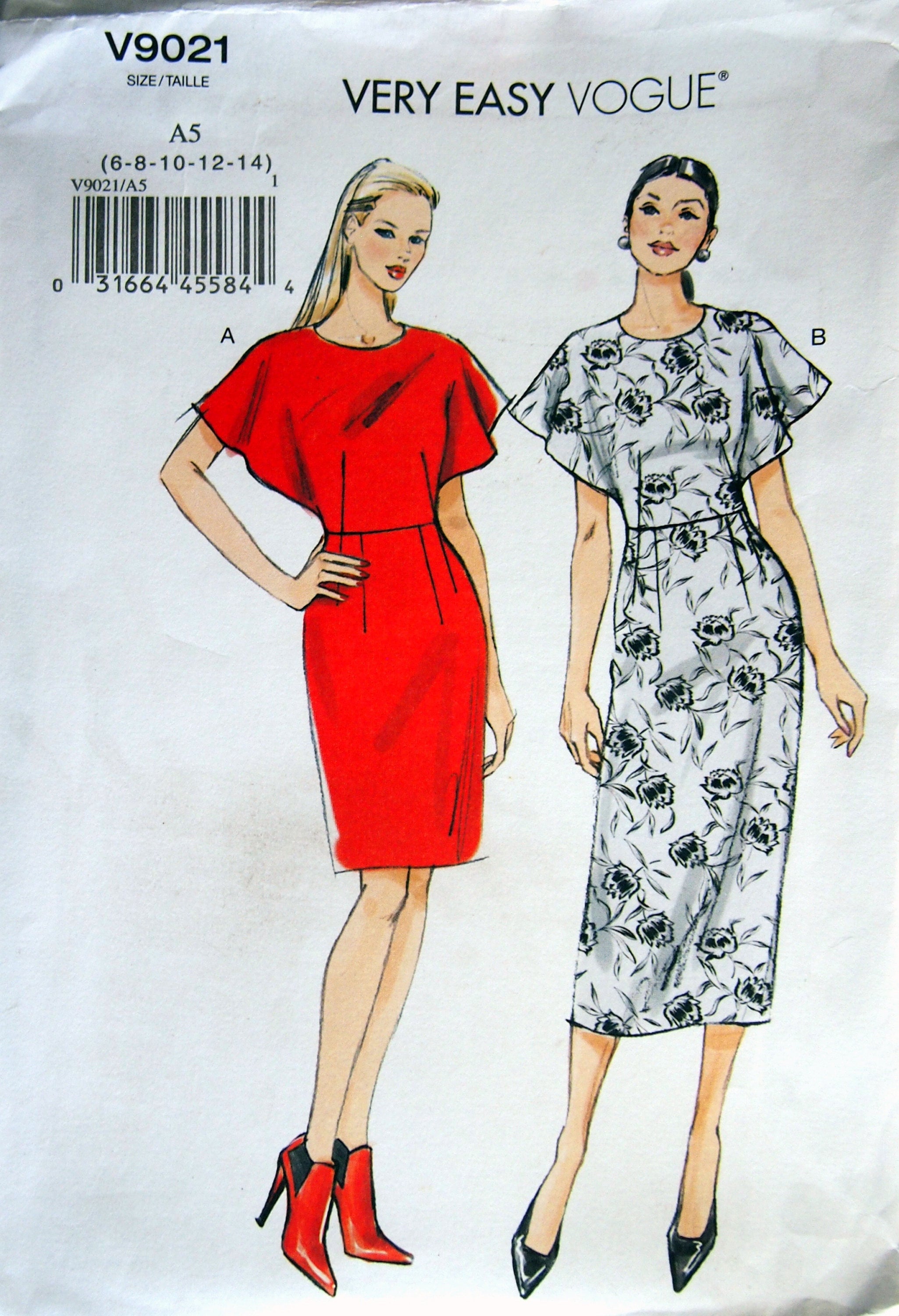 Misses' Dress Size 6, 8, 10, 12, 14 Very Easy Vogue V9021 Uncut Sewing Pattern 2014
