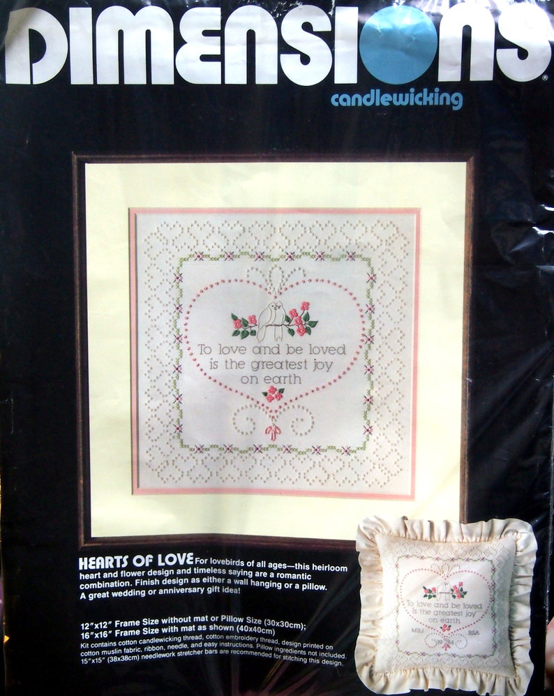 Hearts Of Love By Dimensions Vintage Candlewicking Embroidery And Stamped Cross Stitch Kit 1984