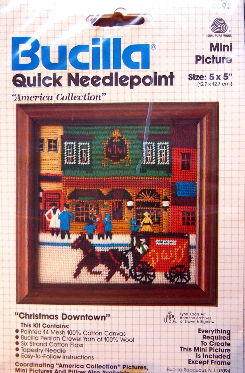 Christmas Downtown America Collection Mini Picture By Bucilla Quick Needlepoint Vintage Small Needlepoint Kit Undated
