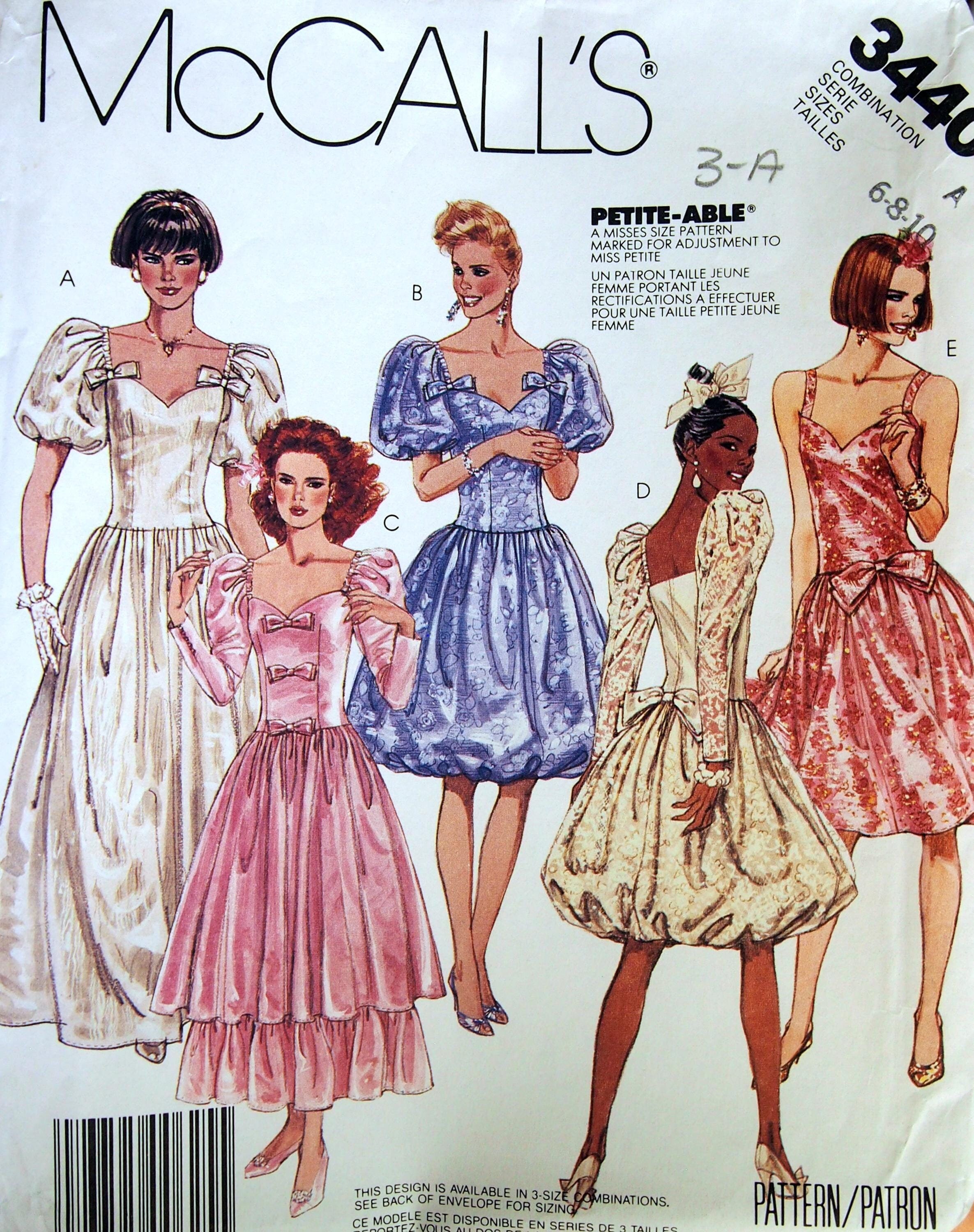 Misses' Gown Or Dress Size 6, 8, 10 McCall's 3440 Vintage Uncut Sewing Pattern 1987