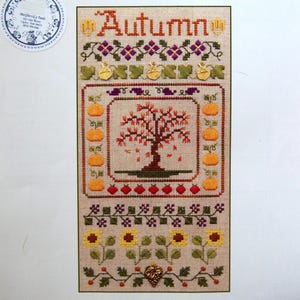 Herbstband-Sampler von Elizabeth's Needlework Designs Vintage-Kreuzstich- und Stickmuster-Broschüre 2003