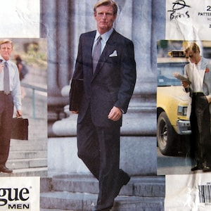 Men&#39;s Jacket & Pants Size 38, 40, 42 Vogue Men 2836 Vintage Uncut Sewing Pattern 1992