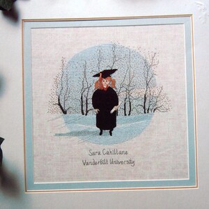 Graduation Girl von P. Buckley Moss und Juni Grigg Designs, Inc. Vintage Kreuzstichmuster Faltblatt 1991
