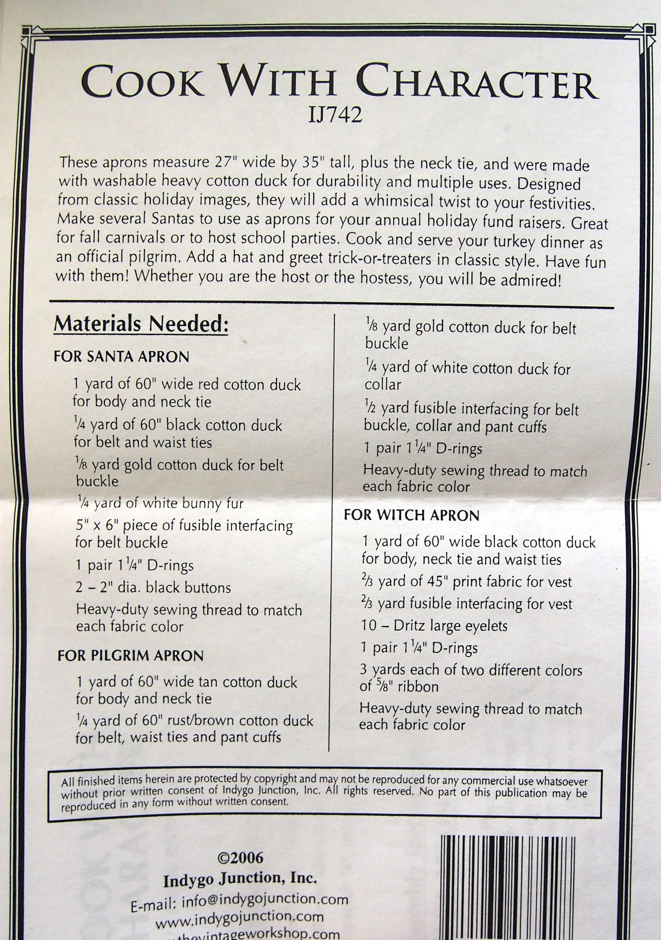 Cook With Character IJ742 by Indygo Junction Uncut Sewing Pattern ...