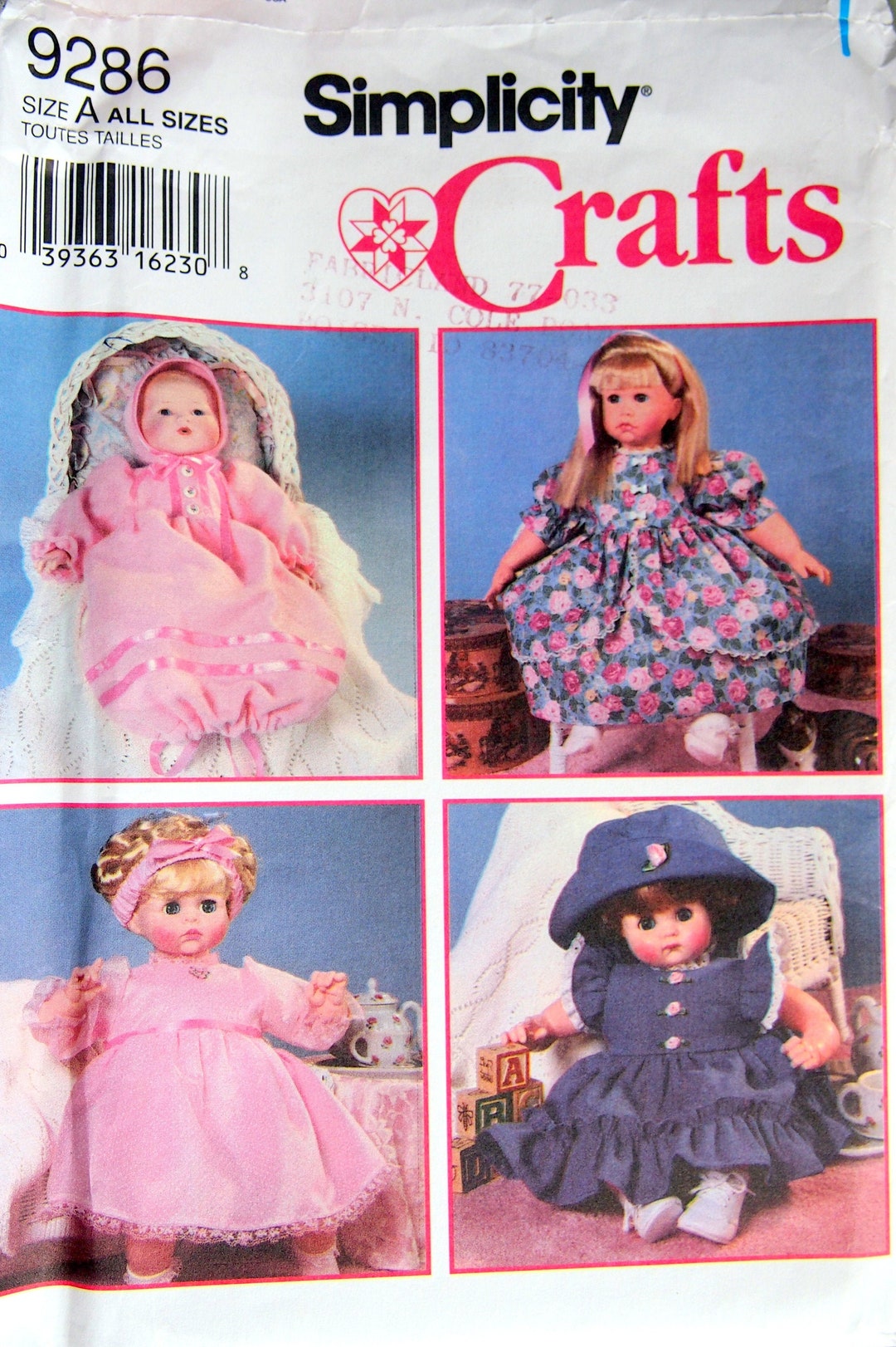 Design Your Own Doll Clothes Simplicity Crafts 9286 Vintage Etsy