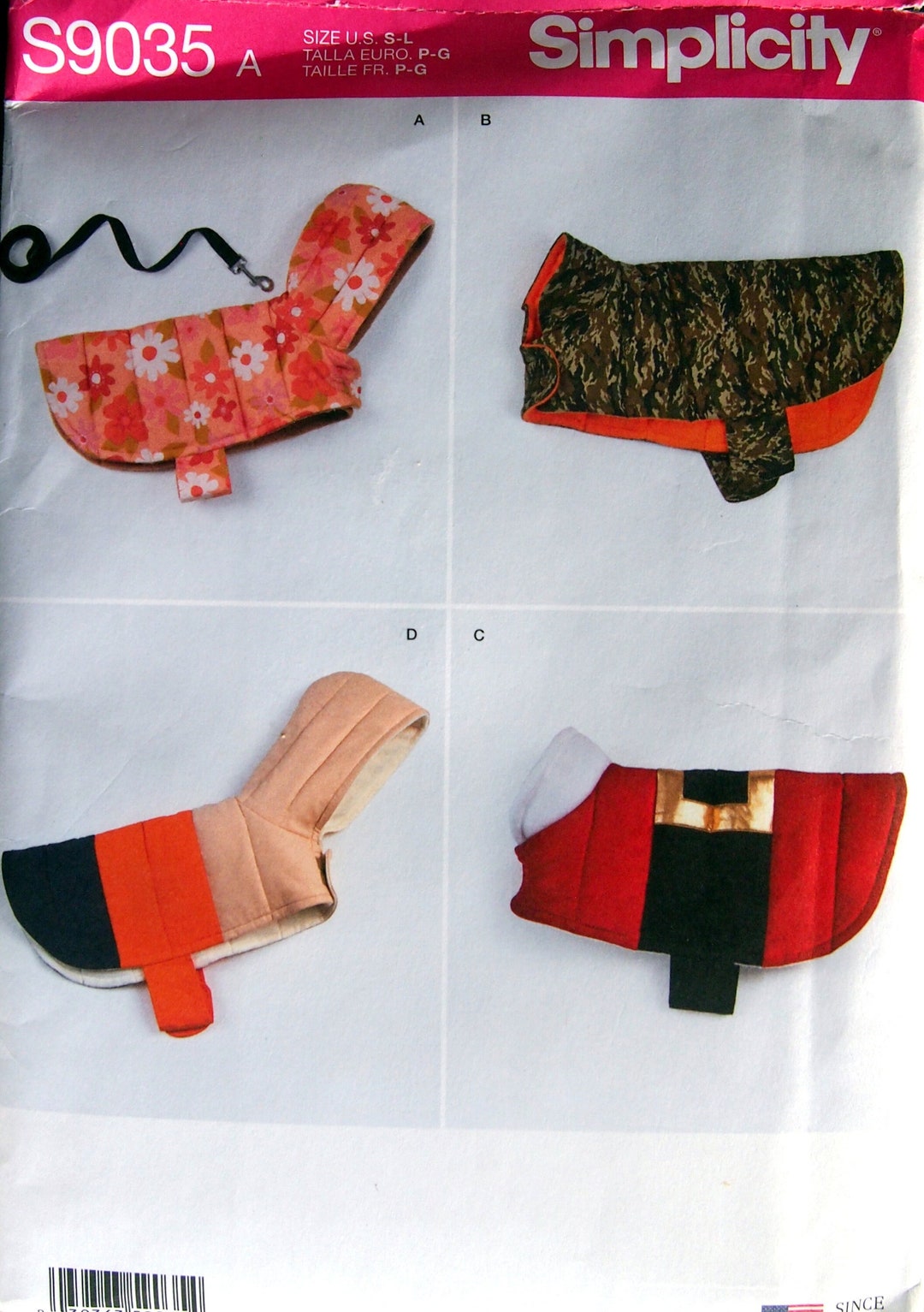 Quilted Dog Coats in Three Sizes Simplicity S9035 Uncut Sewing Pattern