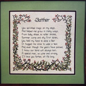 Vaters Gedicht von Melinda And Cross My Heart, Inc. Vintage Kreuzstichmuster Faltblatt 1983