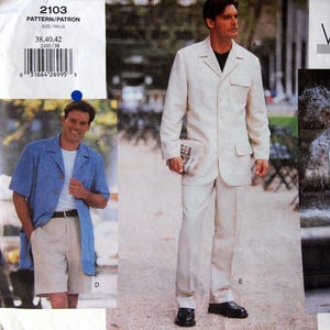 Men&#39;s Jacket, Shorts & Pants Size 38, 40, 42 Vogue Men 2103 Vintage Uncut Sewing Pattern 2001