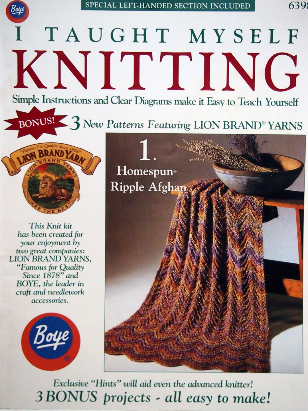 I Taught Myself Knitting by Boye and Lion Brand Yarn Vintage 