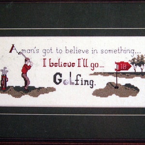 Folleto con patrón de punto de cruz vintage Golf-isms de Diana Prain, 1989